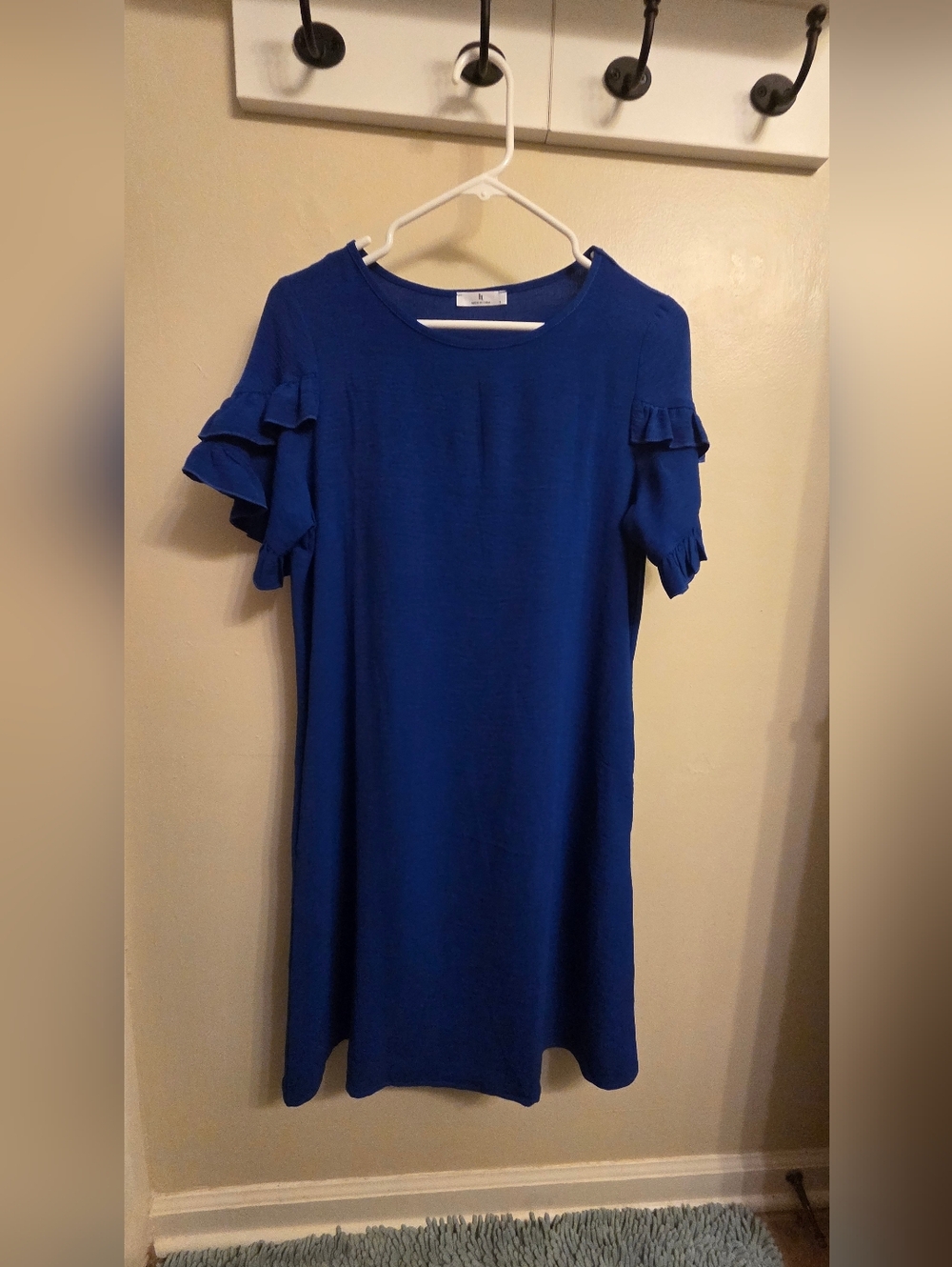 Ht Royal Blue Ruffle Tiered Sleeve Tunic Dress Women’s Size Small 100% Polyester